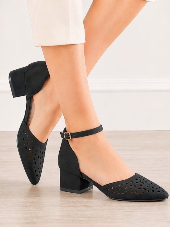 Nature Breeze Shoes - Nature Breeze Apex-01 Faux Suede D’Orsay Perforated Block Heel Beige Sandals